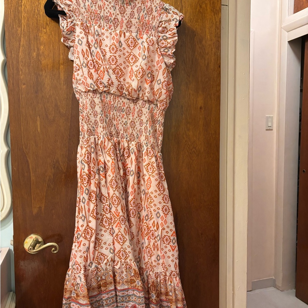 Aqua Orange and Cream Patterned Maxi Dress